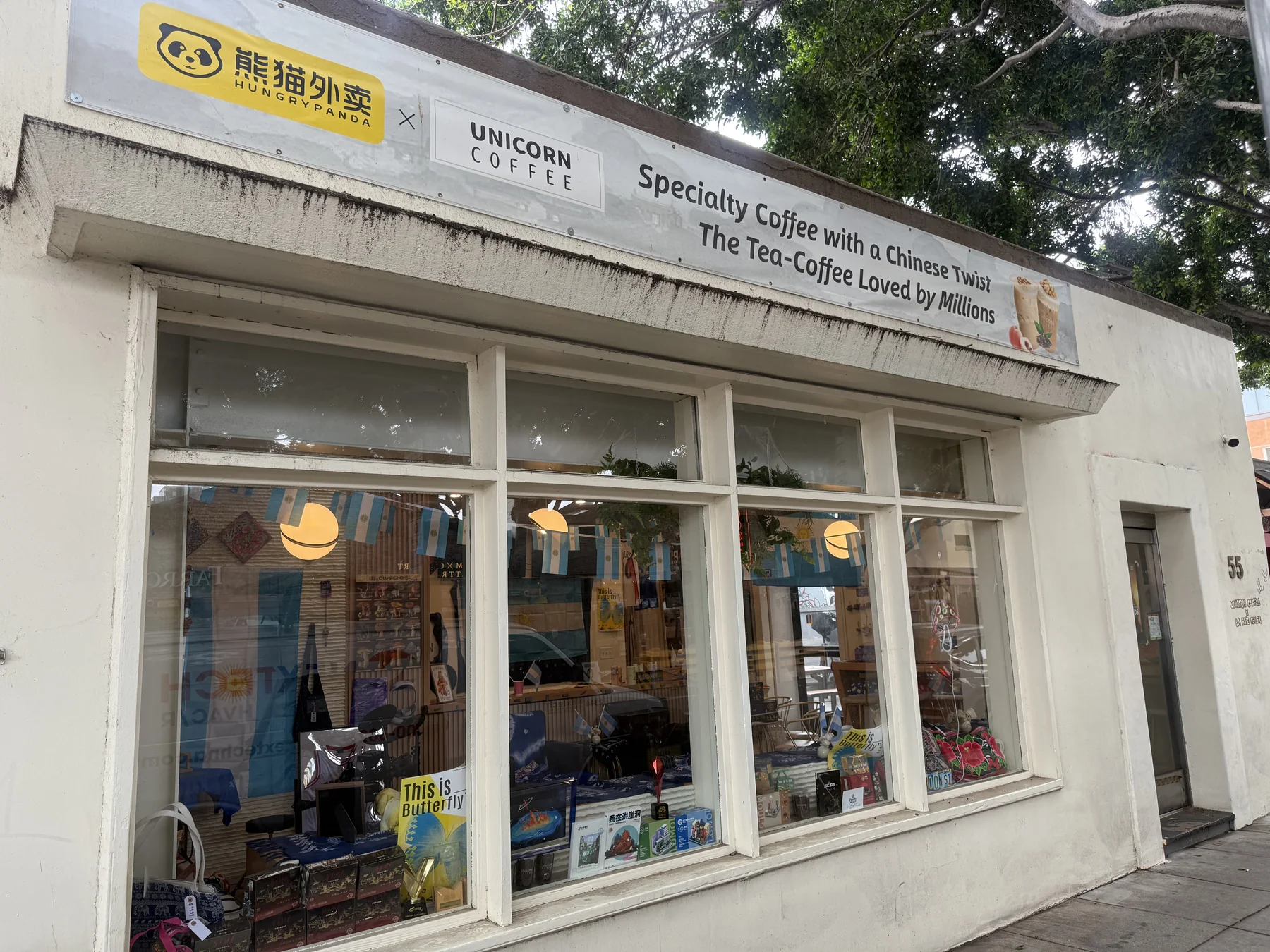 Unicorn Coffee storefront with Mokozoo collaboration sign in Pasadena